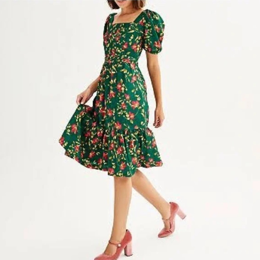 Draper James Teal Floral Midi Dress